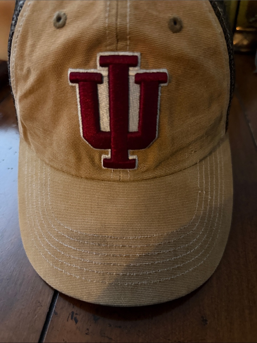 Indiana University Embroidered Logo Cap - Khaki with Crimson IU